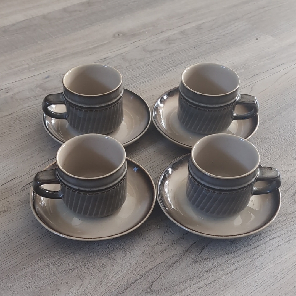 Elegant Gray Stoneware Espresso Cup Set